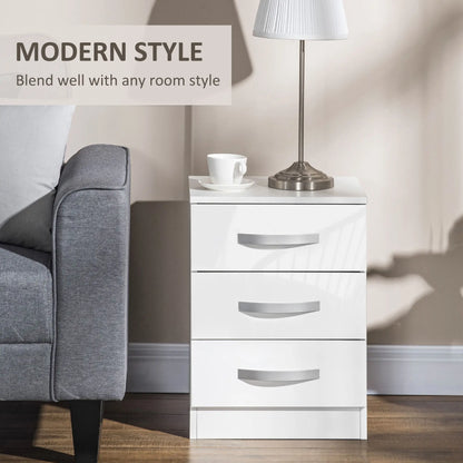 Modern Nightstand Set of 2, 3 Drawer Bedside Tables, White