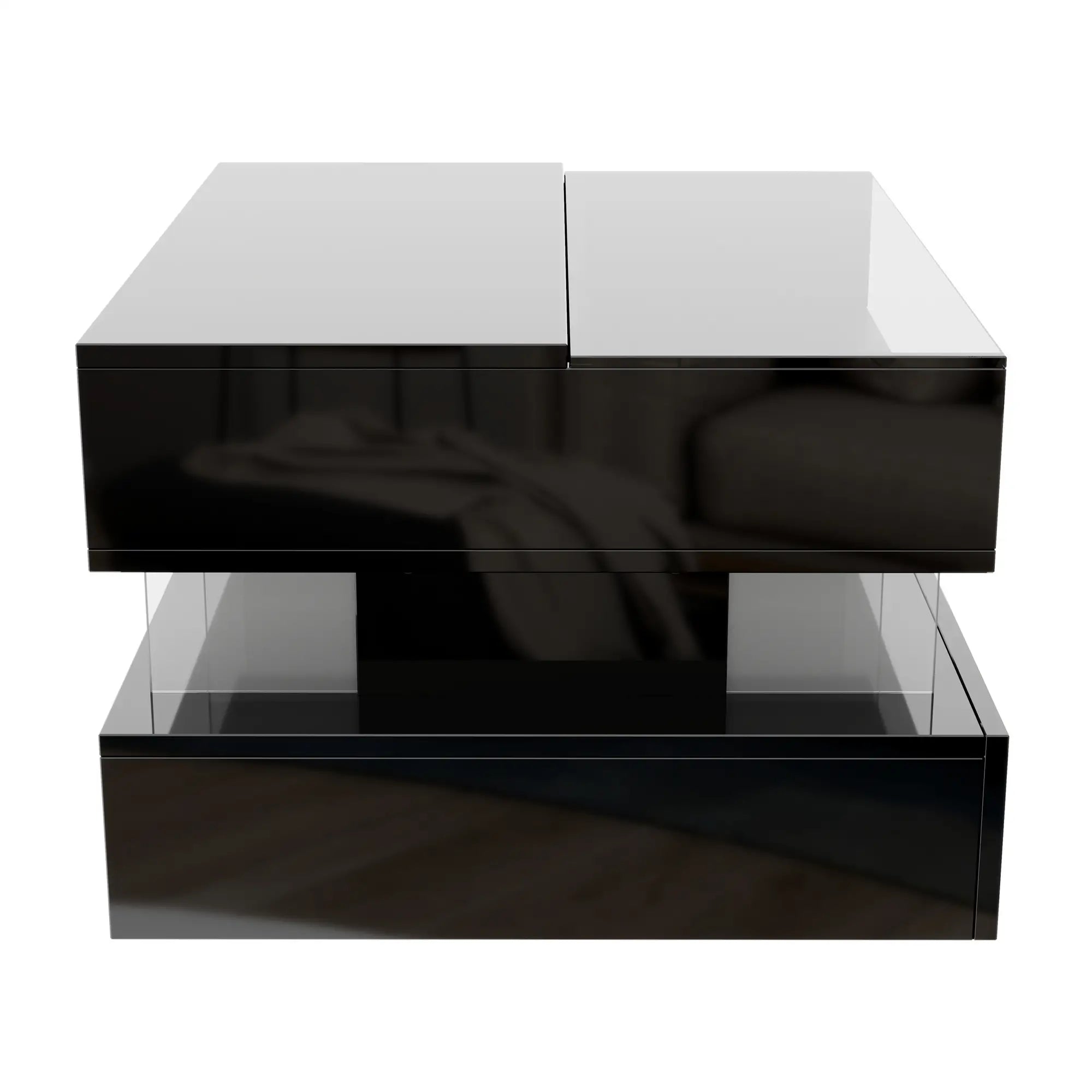 Glass Top LED Coffee Table, Storage Drawer, Adjustable Height, 26
