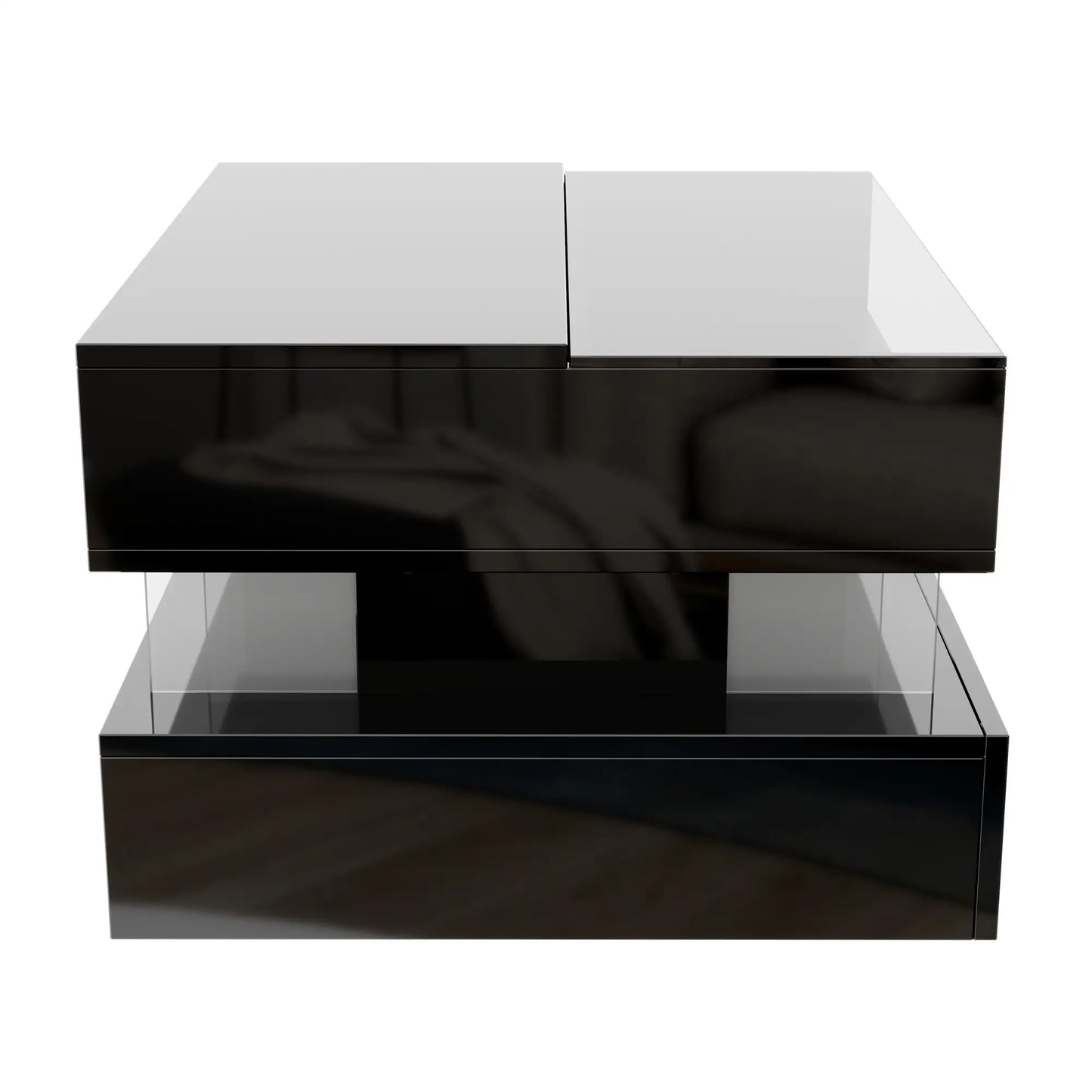 Glass Top LED Coffee Table, Storage Drawer, Adjustable Height, 26" L x 21.5" W x 21.5" H, Black Coffee Tables at Gallery Canada