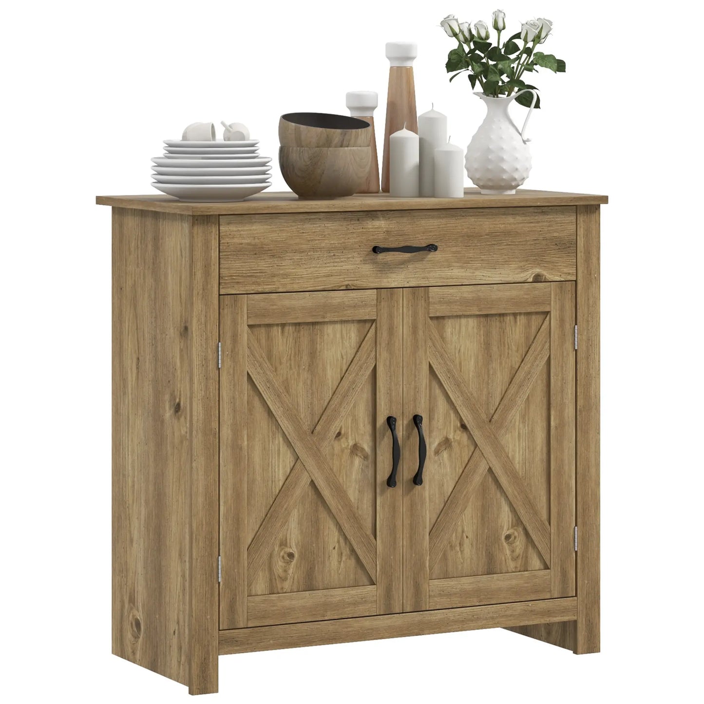 Farmhouse Sideboard, Storage Cabinet with Barn Doors, Nature Wood Bar Cabinets Natural at Gallery Canada
