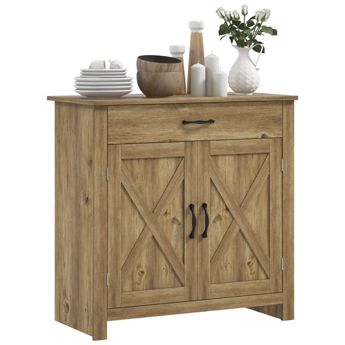 Farmhouse Sideboard, Storage Cabinet with Barn Doors, Nature Wood