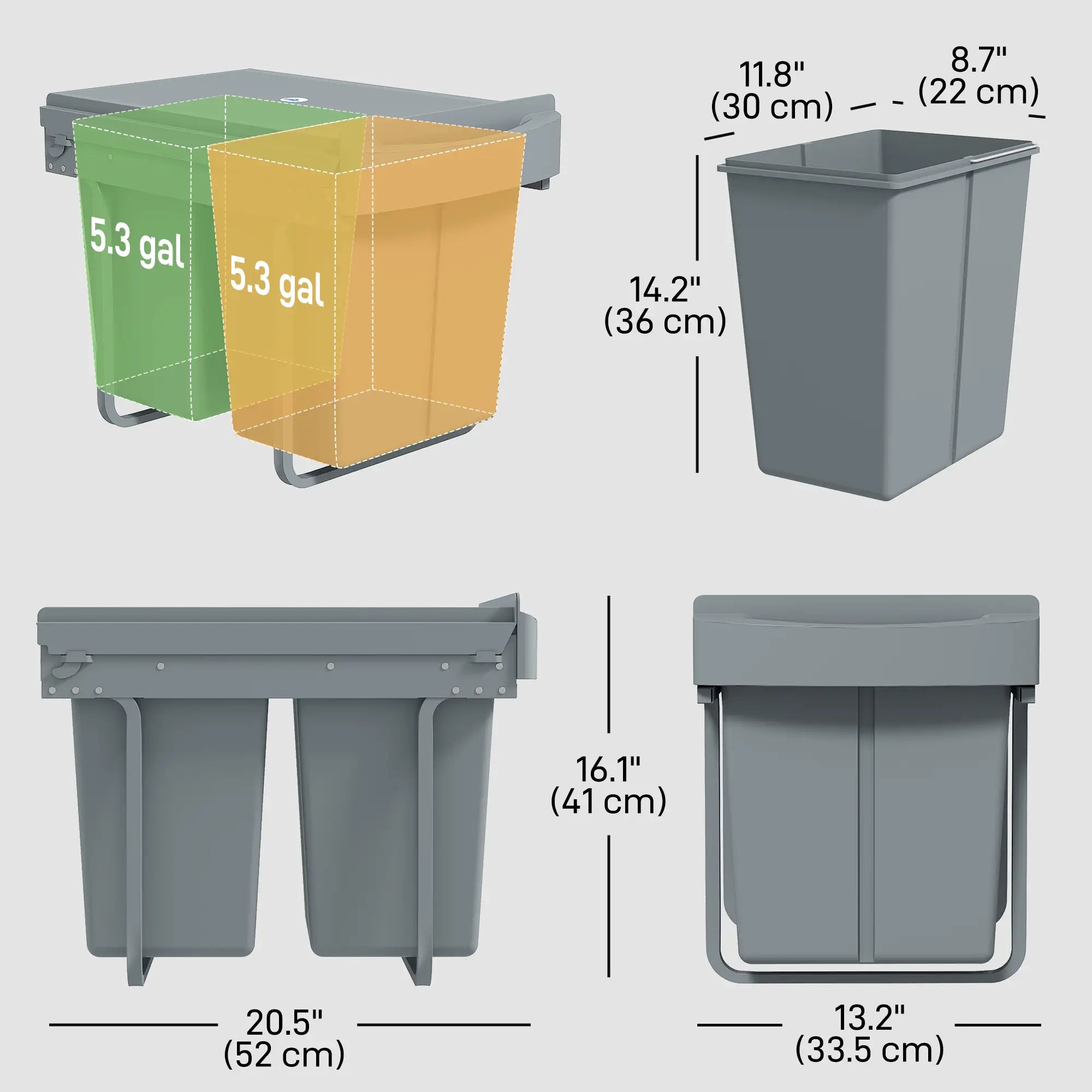 Pull Out Trash Can Under Cabinet, 10.6 Gallon, Grey Household Supplies at Gallery Canada