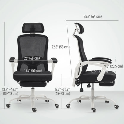 Ergonomic Office Chair, Mesh Reclining Desk Chair, Adjustable Lumbar Support, Headrest, Black Office Chairs at Gallery Canada