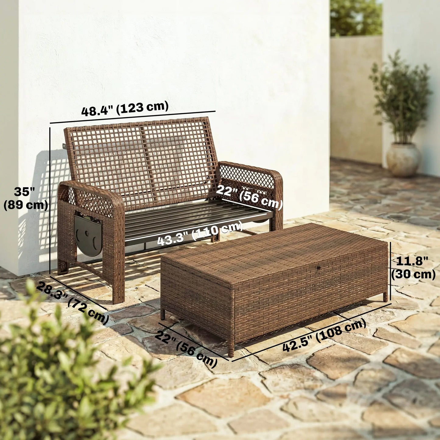 Patio Lounge Chair Set, 2 Pieces With Cushions, Adjustable Backrest Wicker Chaise Loungers at Gallery Canada