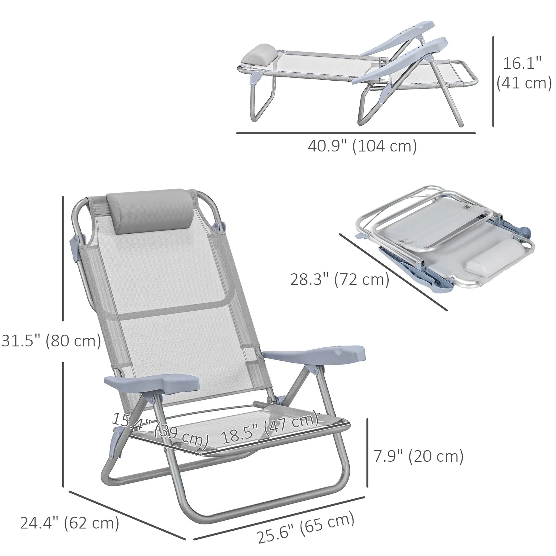 Set of 2 Fishing Chairs, Adjustable Backrest, Headrest, Light Grey Picnic Tables & Camping Chairs at Gallery Canada