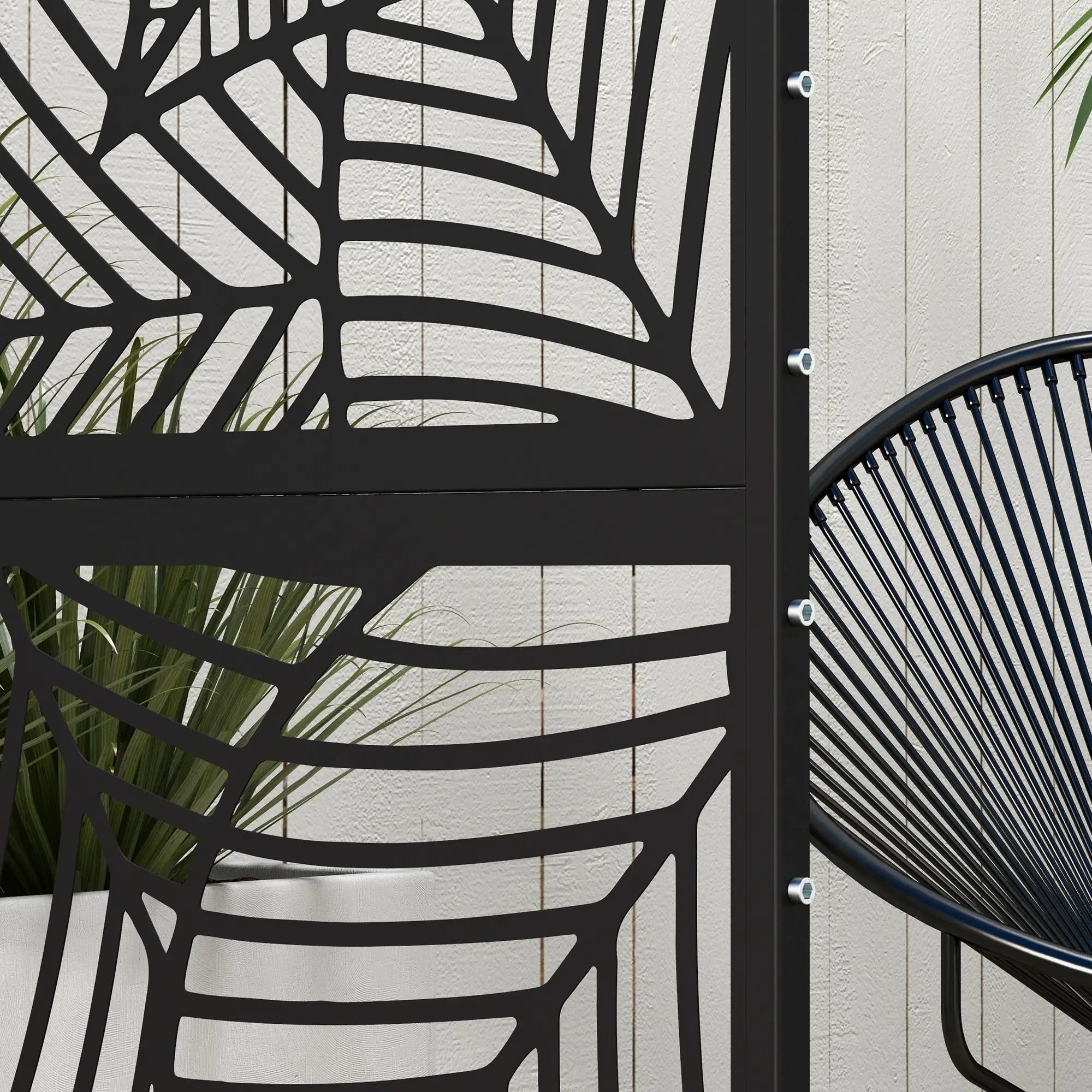 6.5FT Metal Privacy Screen, Large Leaf Style, Black Side Awnings at Gallery Canada