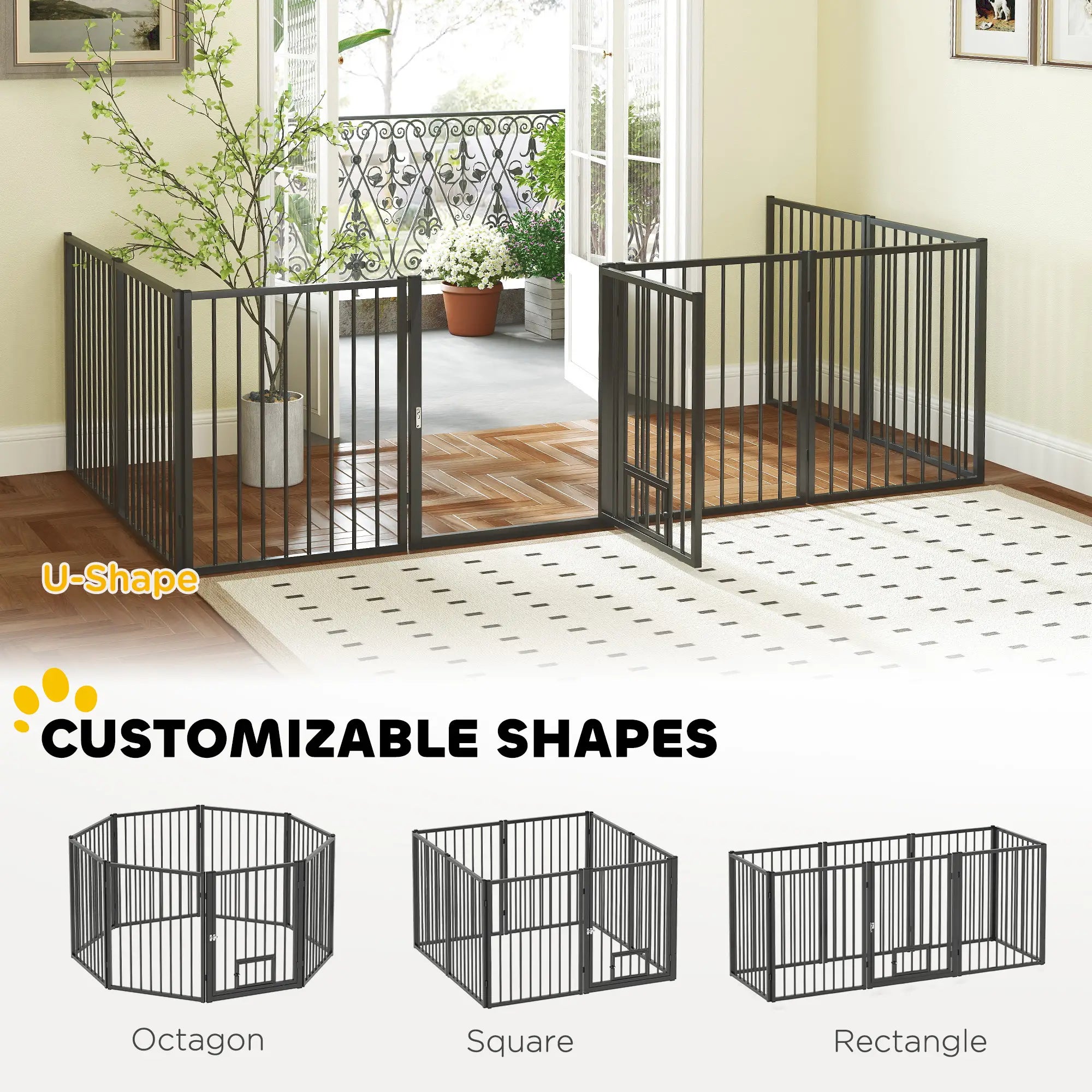 8 Panels Dog Playpen, Foldable Portable, Small Medium Dogs, 30