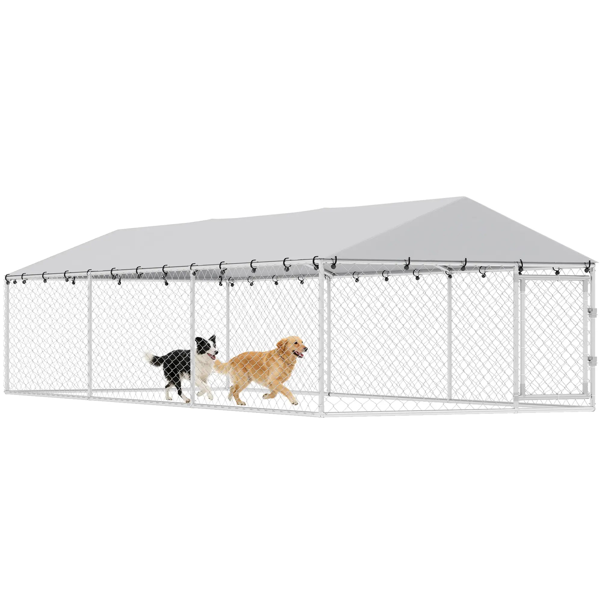 Outdoor Dog Kennel, 19.7' x 7.5' x 4.9', Galvanized Steel Chain Link, Silver Dog Kennels at Gallery Canada