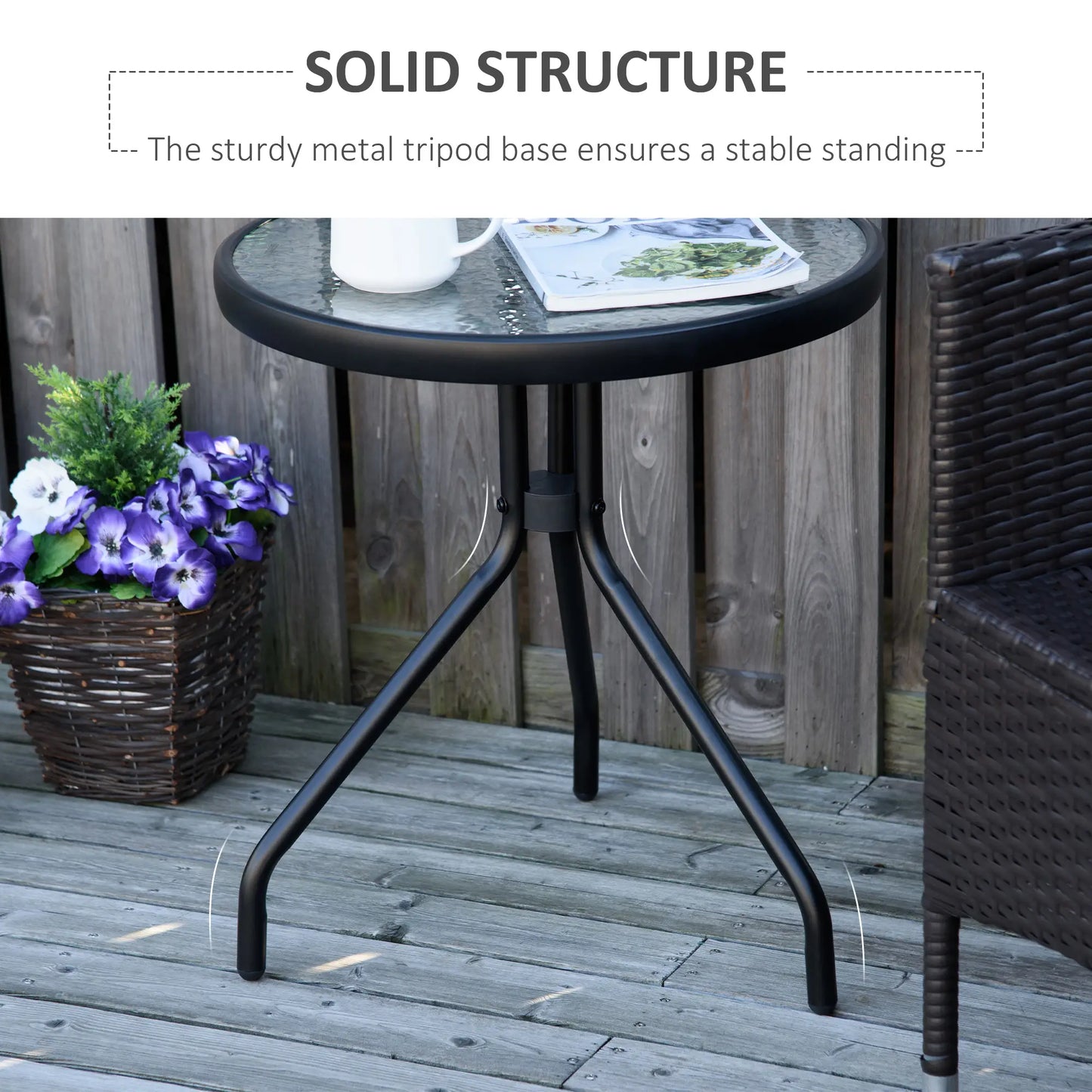 20" Round Outdoor End Table, Tempered Glass Top, Black Patio Side Tables at Gallery Canada