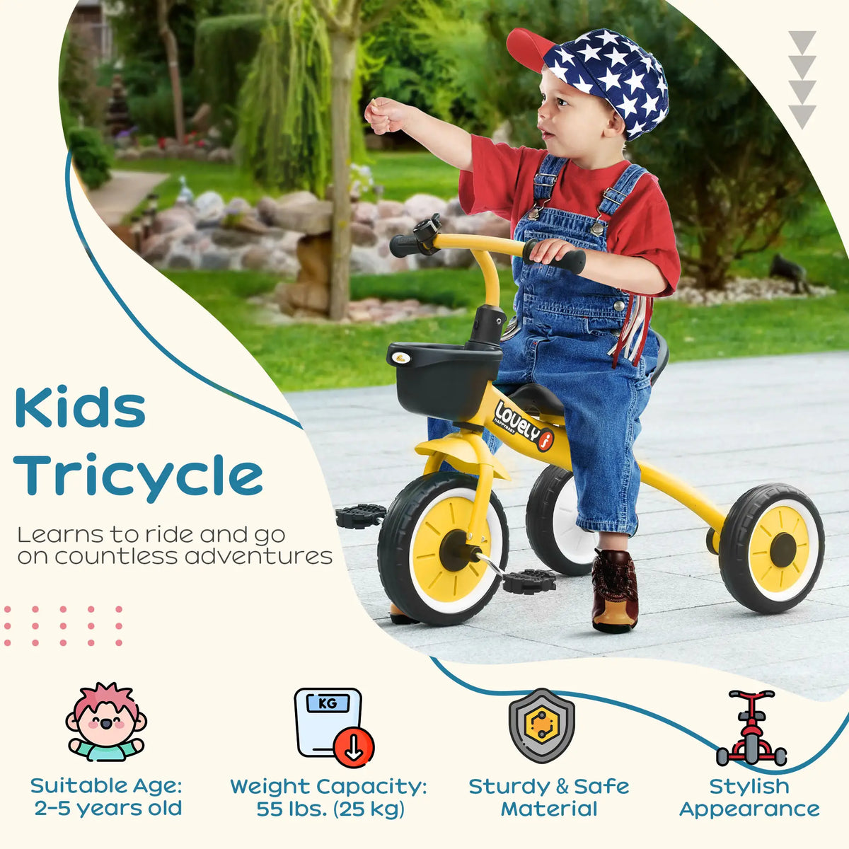 Toddler Tricycle for 2-5 Year Olds, Adjustable Seat, Basket, Bell, Yellow Tricycles for Kids at Gallery Canada