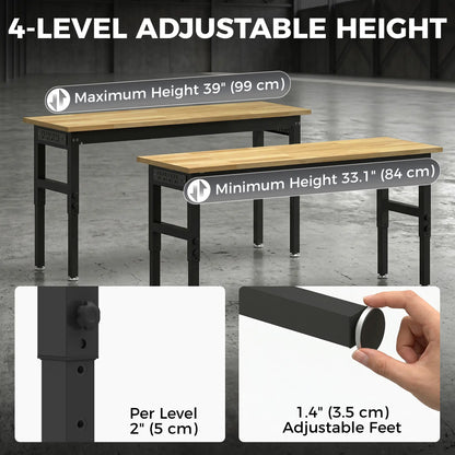 60" Adjustable Workbench, Heavy Duty Work Table with Rubber Wood Top, Power Outlets, Pegboard, 2000 LBS Capacity Tool Organizers at Gallery Canada