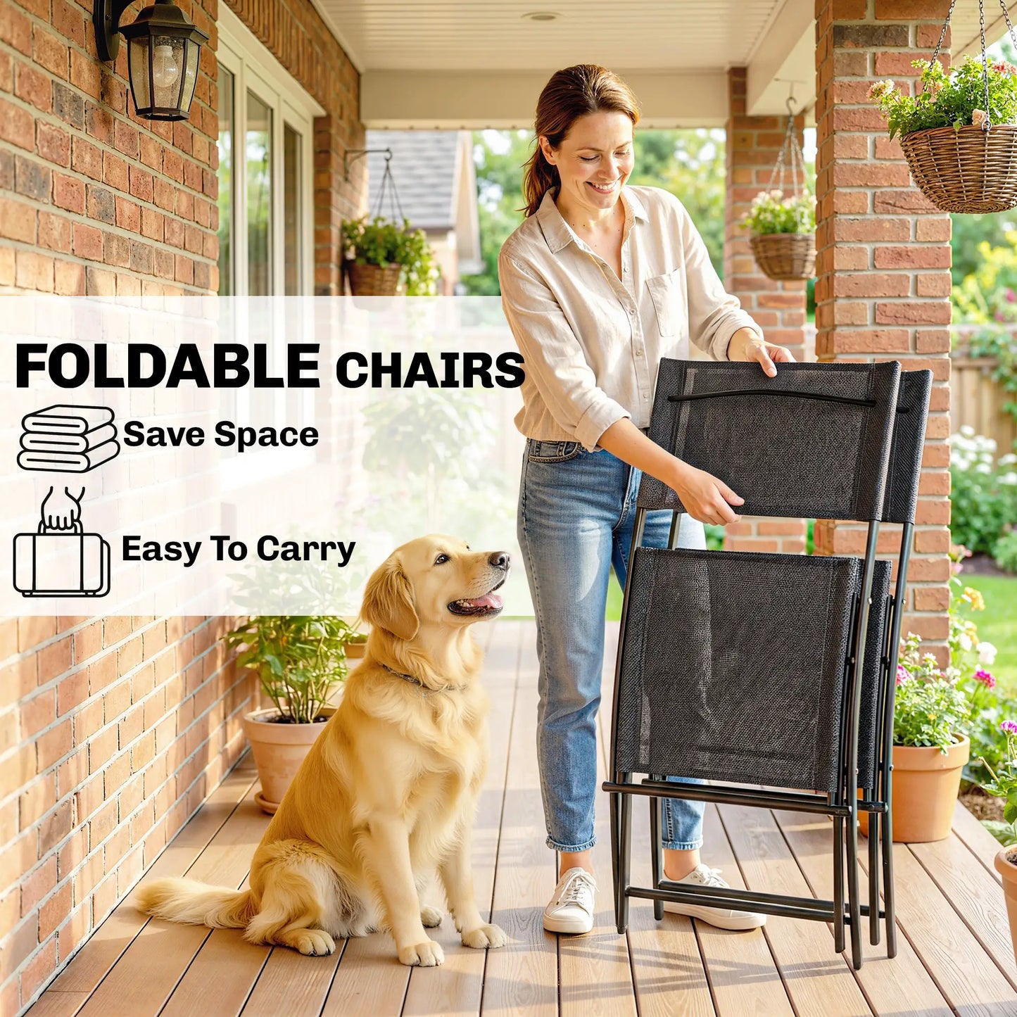 3-Piece Patio Bistro Set, Folding Chairs, Glass Table, Black Bistro Sets at Gallery Canada