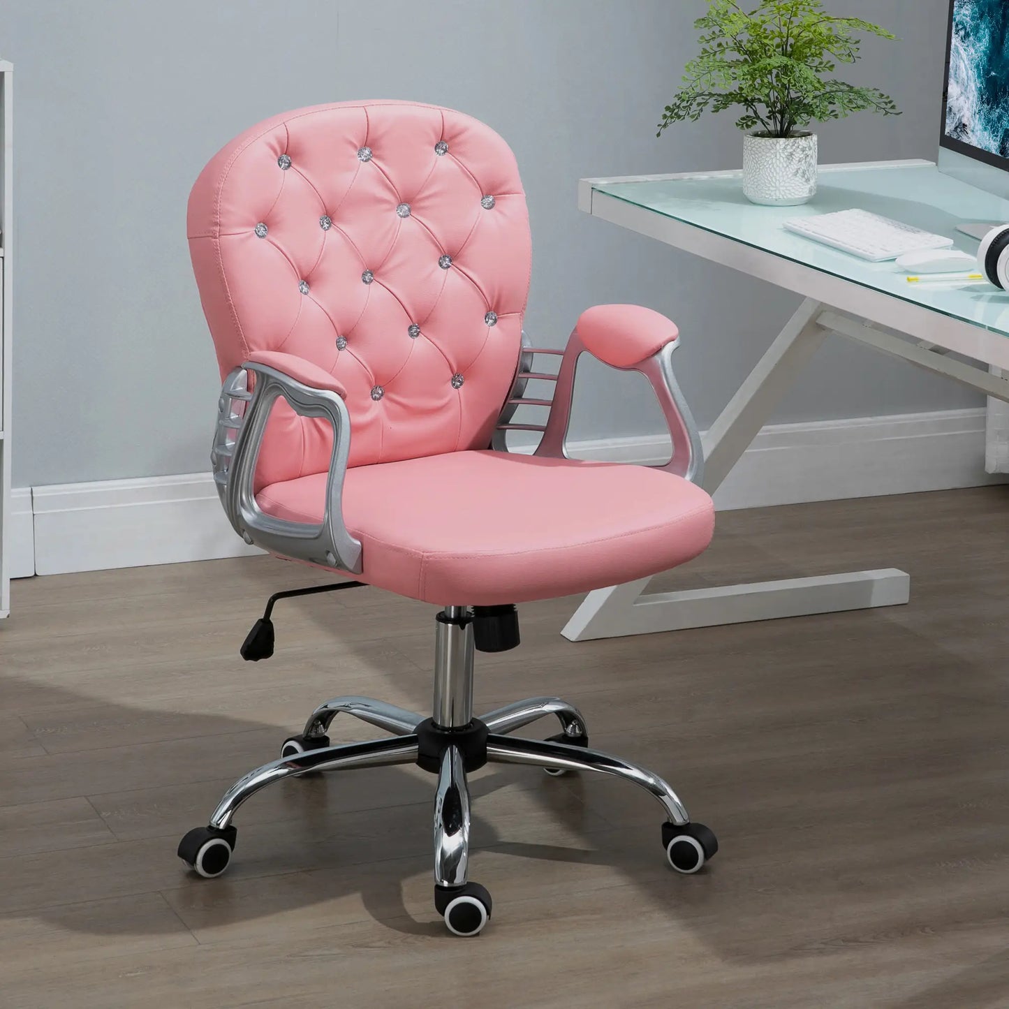 Office Chair, Computer Desk Chair with Adjustable Height and Tufted Back, Pink Task Chairs at Gallery Canada
