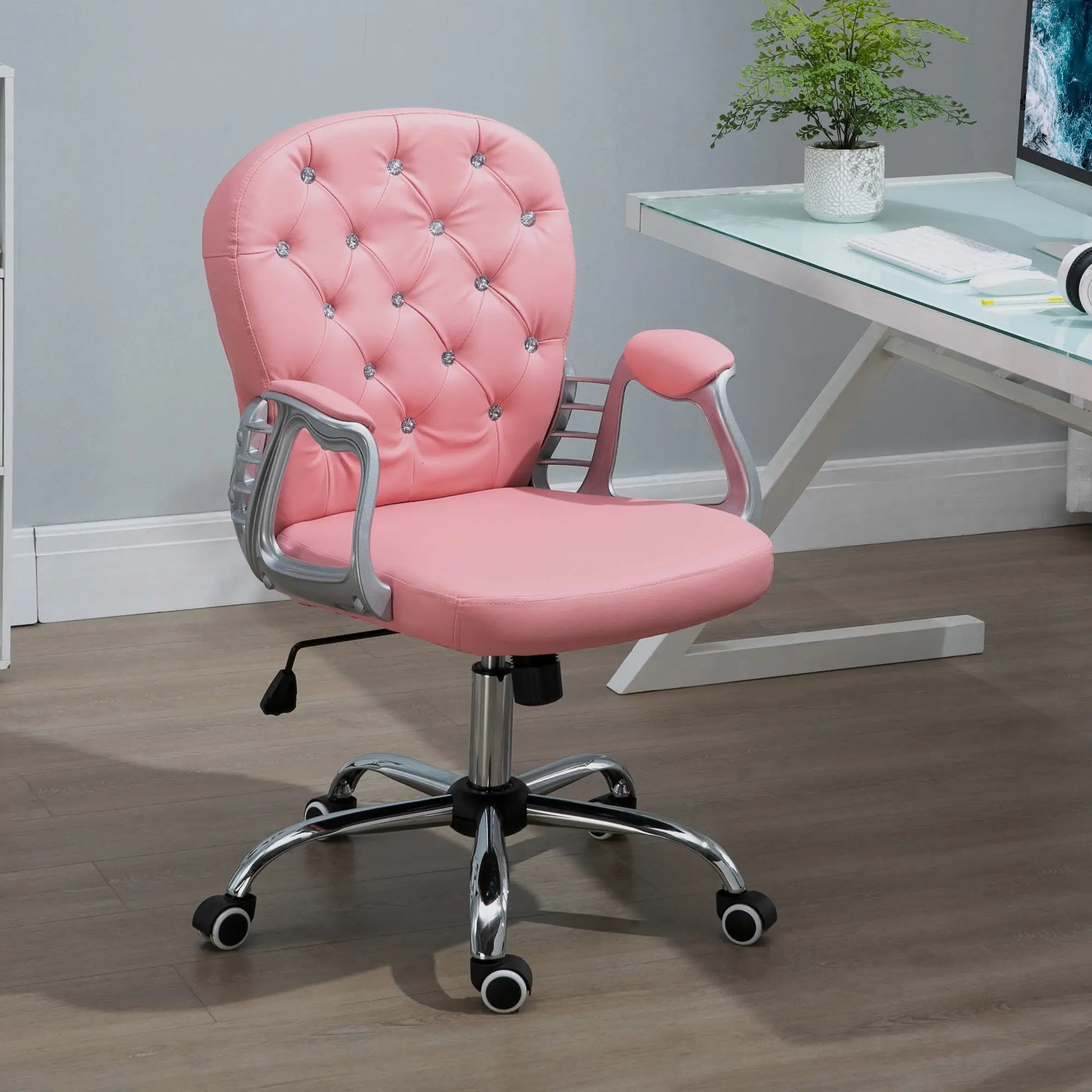 Office Chair, Computer Desk Chair with Adjustable Height and Tufted Back, Pink Task Chairs at Gallery Canada