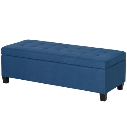 Rectangular Entry Bench, Tufted Upholstered Linen, Wood Feet, Blue Storage Ottomans & Benches Blue at Gallery Canada