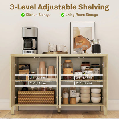 47 Inch Buffet Cabinet, Fluted Sideboard, Push Open, 2 Shelves, 4 Doors, Natural Bar Cabinets at Gallery Canada