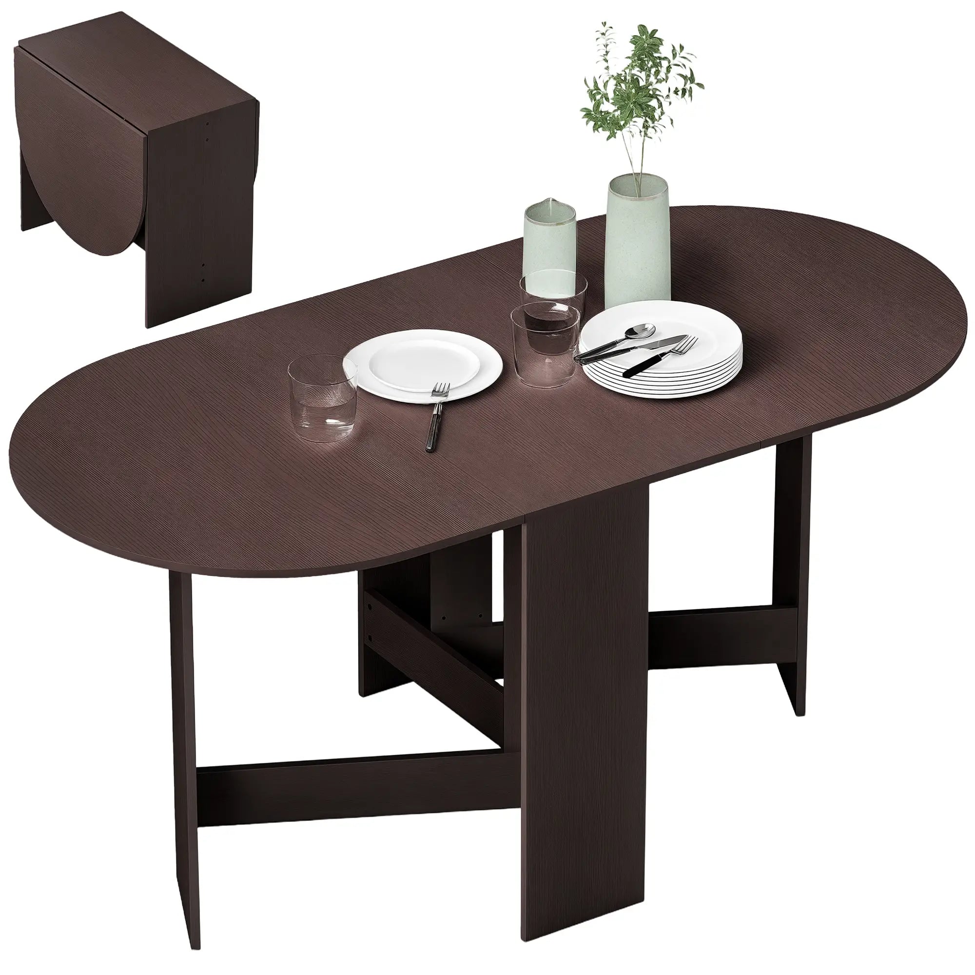 Oval Folding Dining Table, Drop Leaf Kitchen Table, Distressed Brown, Brown Bar Tables & Dining Tables Distressed Brown at Gallery Canada