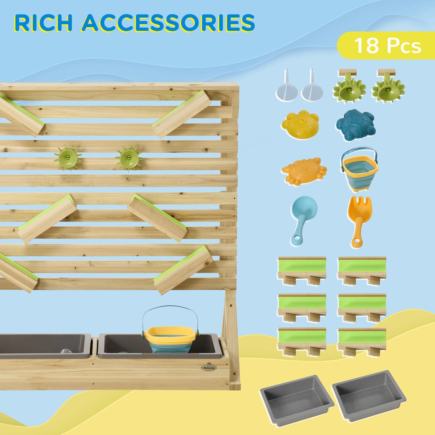 18 Pcs Kids Water, Sand Playset, Wooden Sensory Toys, Age 3-7 Sandboxes & Accessories at Gallery Canada