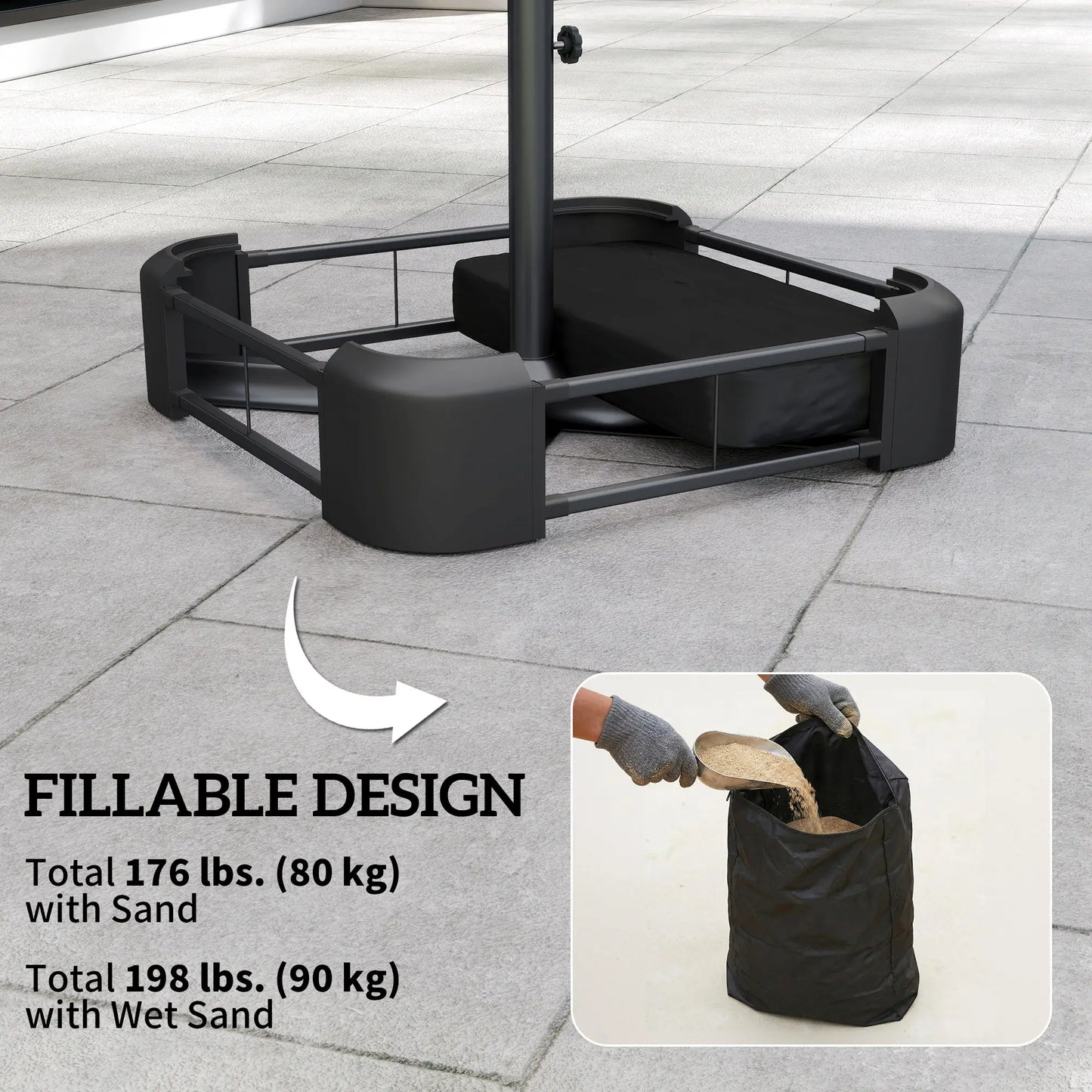 Sand Filled Parasol Base, 176 lbs, Heavy Duty Stand, Black Umbrella Bases at Gallery Canada