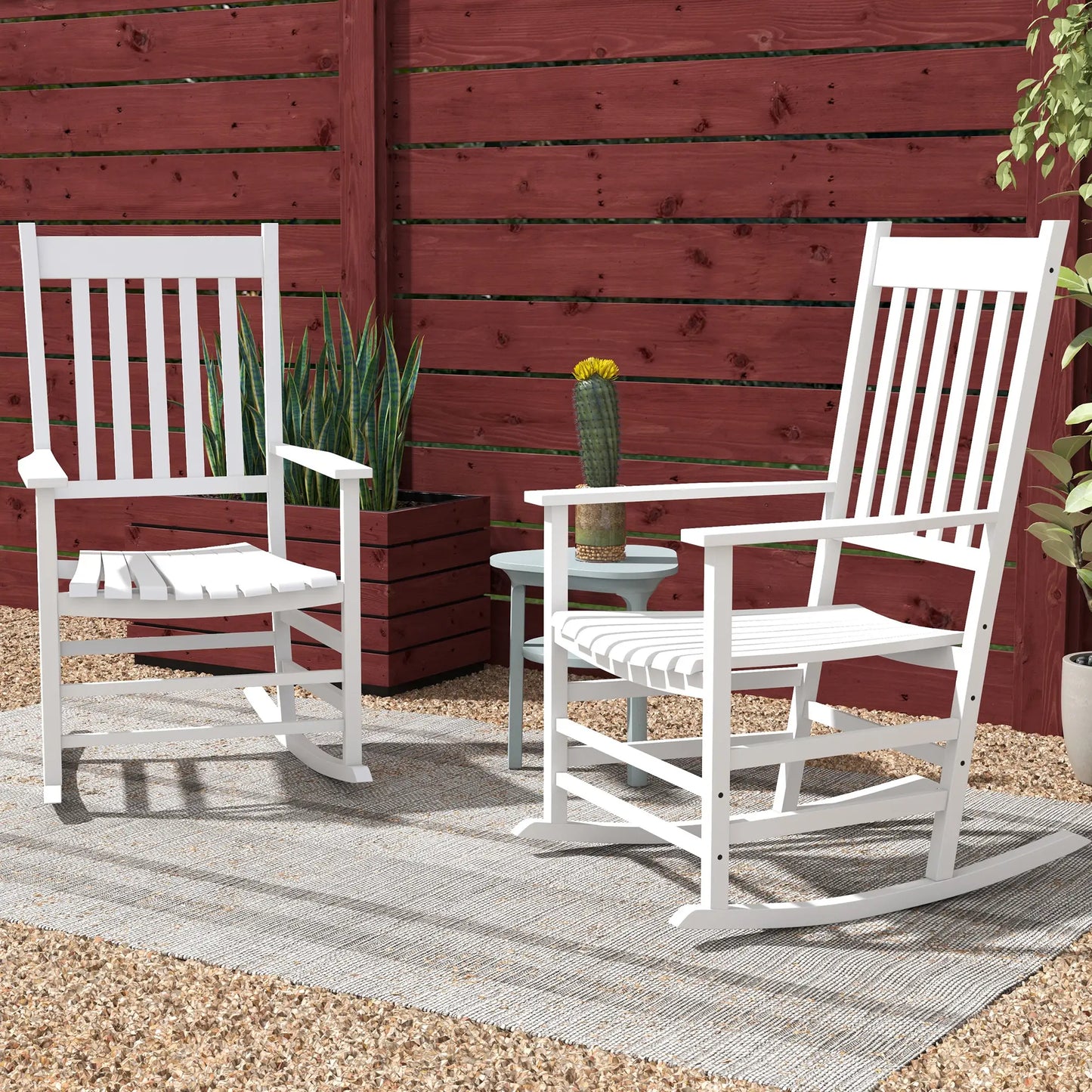 Wooden Patio Rocking Chairs Set of 2, Outdoor Rocker, High Back, White Outdoor Rocking Chairs at Gallery Canada