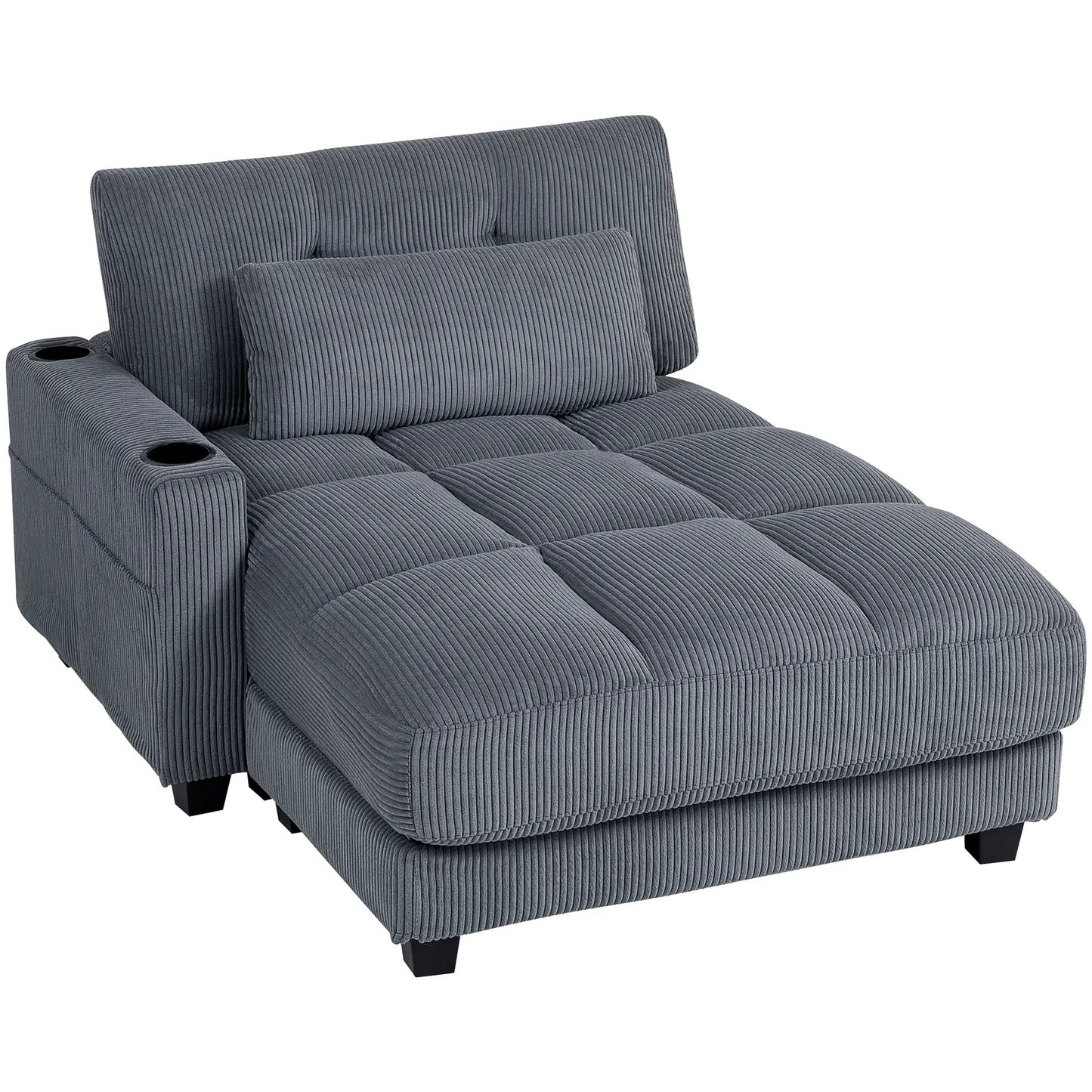 58 Inch Chaise Lounge, Oversized Corduroy Sofa Bed, Dark Grey Sofas & Reclining Chairs Dark Grey at Gallery Canada