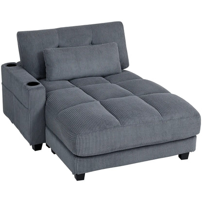 58 Inch Chaise Lounge, Oversized Corduroy Sofa Bed, Dark Grey Sofas & Reclining Chairs Dark Grey at Gallery Canada