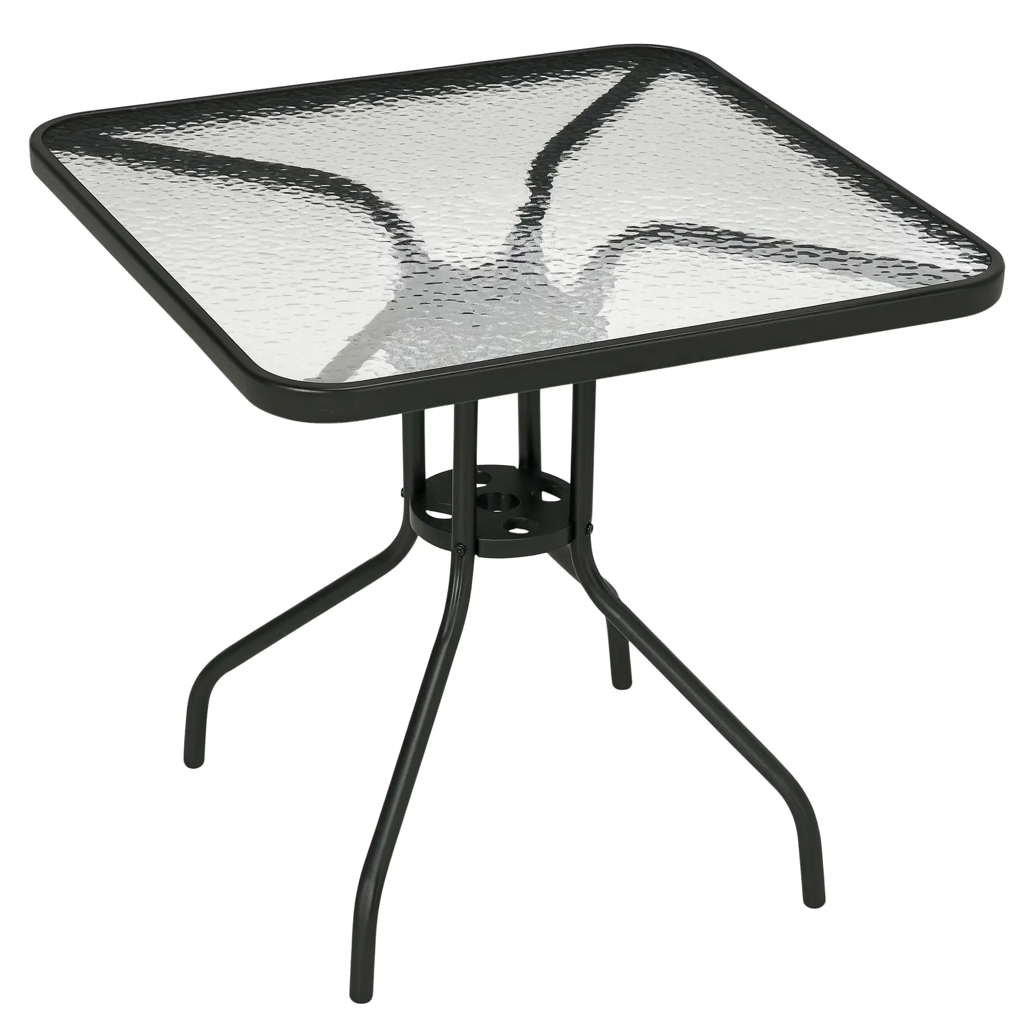 Square Patio Dining Table, Tempered Glass Top, Umbrella Hole, Black Patio Dinning Tables at Gallery Canada