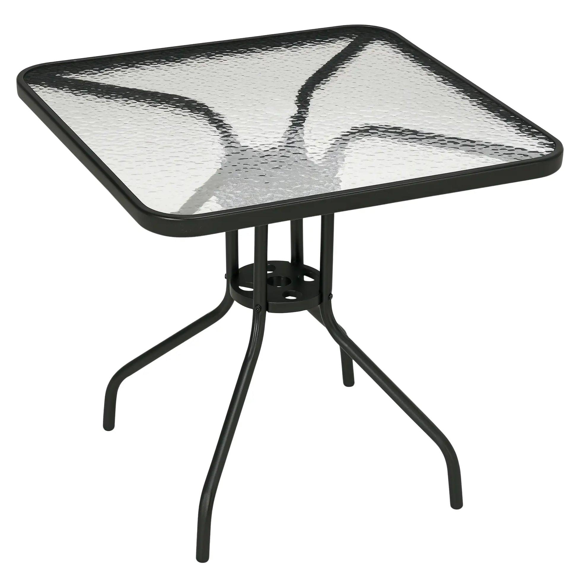 Square Patio Dining Table, Tempered Glass Top, Umbrella Hole, Black Patio Dinning Tables at Gallery Canada