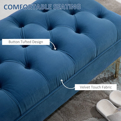 Upholstered End of Bed Bench, Button Tufted, 36 Inches, Blue Storage Ottomans & Benches at Gallery Canada