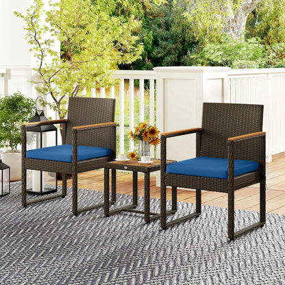 3-Piece Wicker Patio Set, Rattan Bistro, Acacia Table, Dark Blue Bistro Sets at Gallery Canada