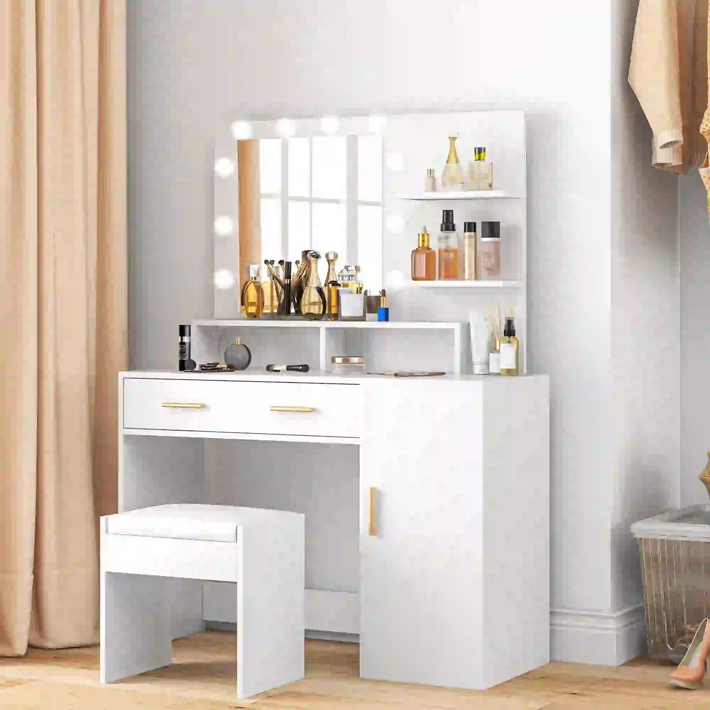 LED Dressing Table Set with Stool, Mirror, Drawer, Shelves Dressing & Vanity Tables at Gallery Canada