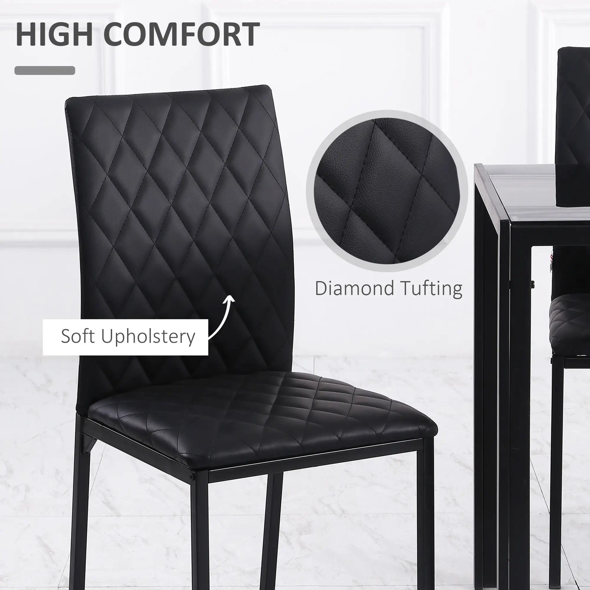 Modern Dining Chairs Set of 4, Upholstered Faux Leather, Black Bar Stools at Gallery Canada
