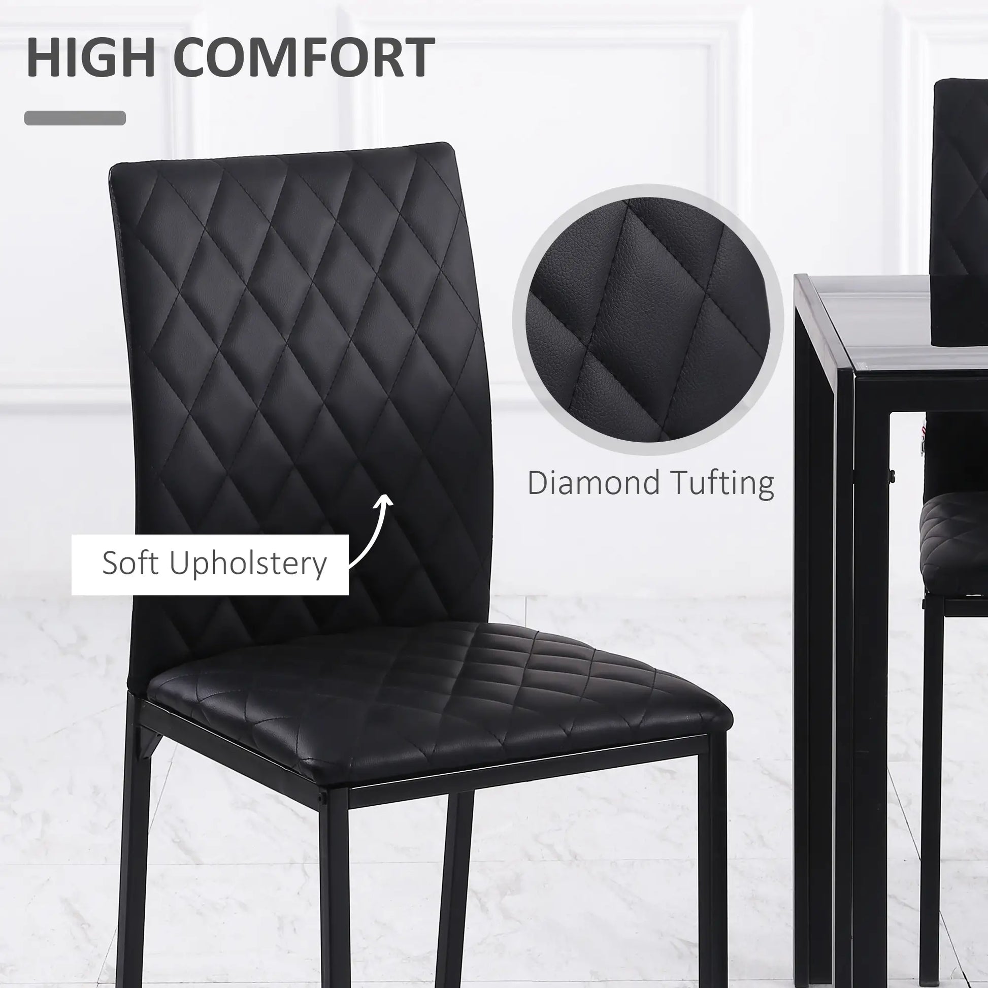Modern Dining Chairs Set of 4, Upholstered Faux Leather, Black Bar Stools at Gallery Canada