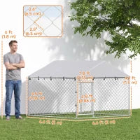 6,6' x 6,6' x 4,9' Chenil extérieur pour chien en acier galvanisé, Argent