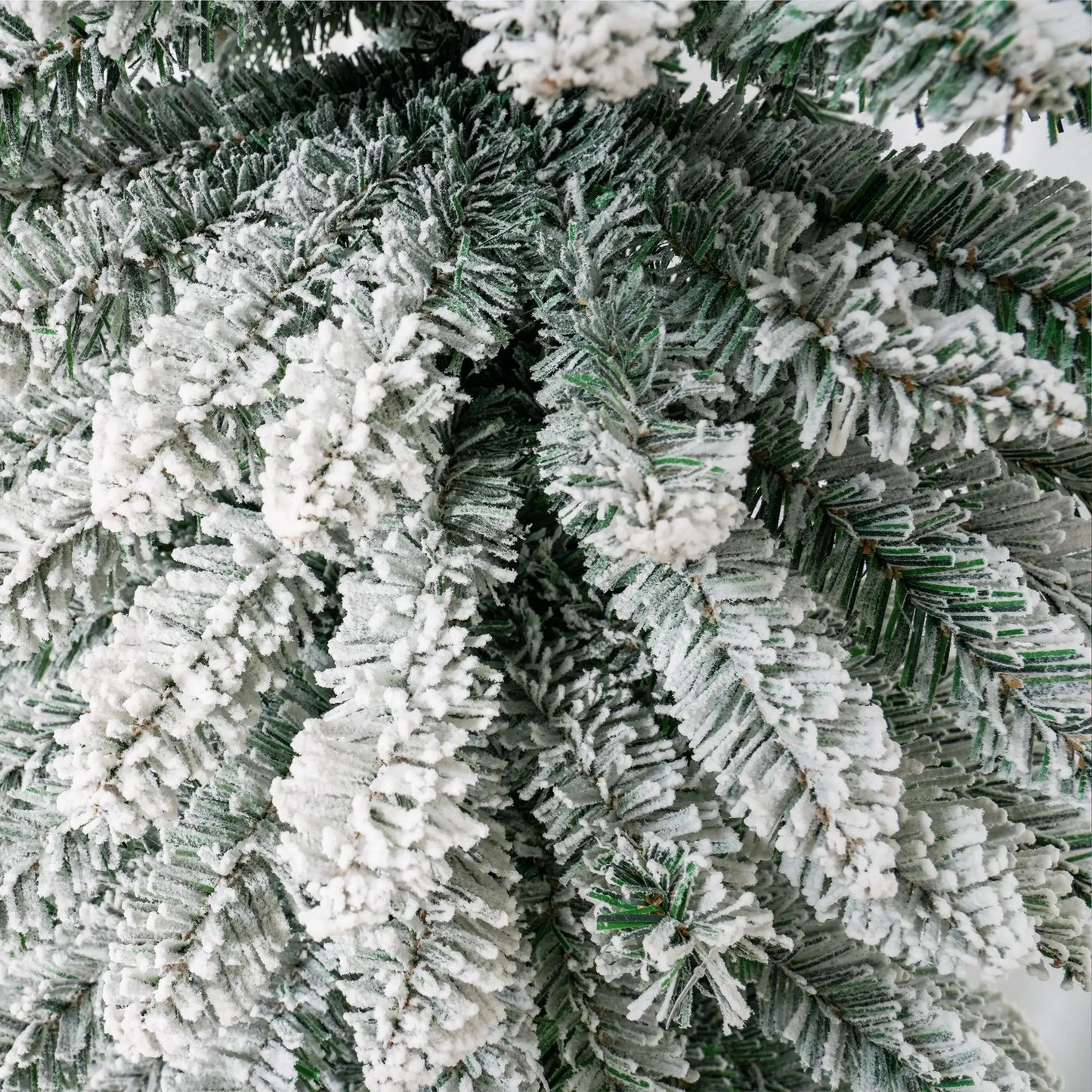 9ft Snow-Flocked Artificial Christmas Tree, Slim Pencil, Metal Base, Green Flocked Christmas Trees at Gallery Canada