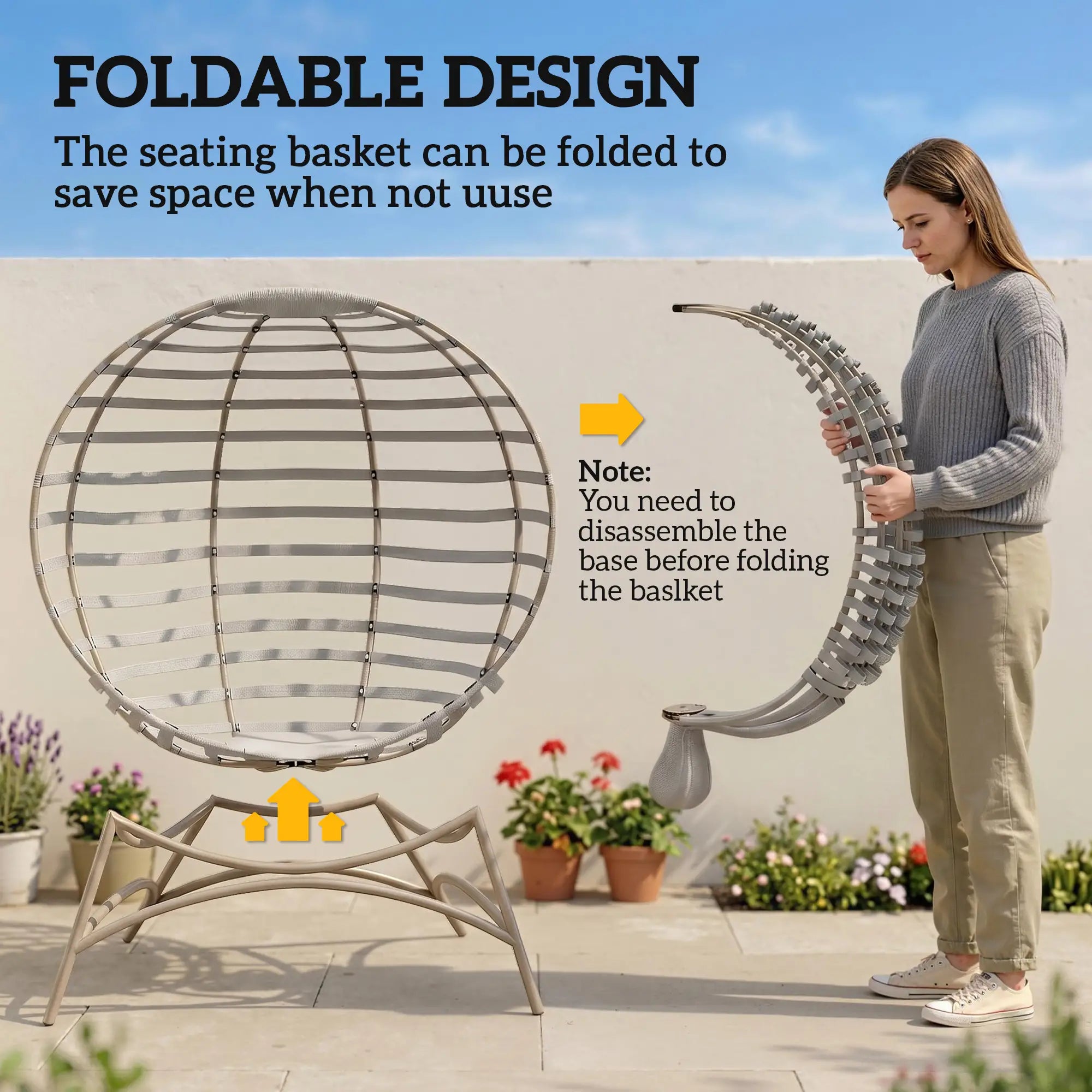 Egg Patio Lounge Chair, Foldable, with Cushion & Pocket, Light Grey, Light Grey Patio Chairs at Gallery Canada