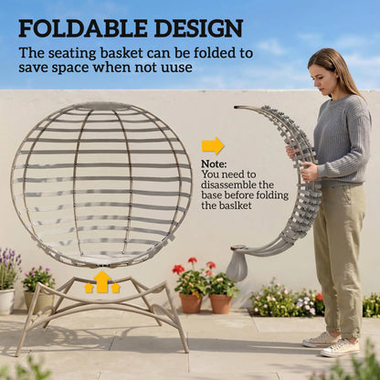 Egg Patio Lounge Chair, Foldable, with Cushion & Pocket, Light Grey, Light Grey Patio Chairs at Gallery Canada