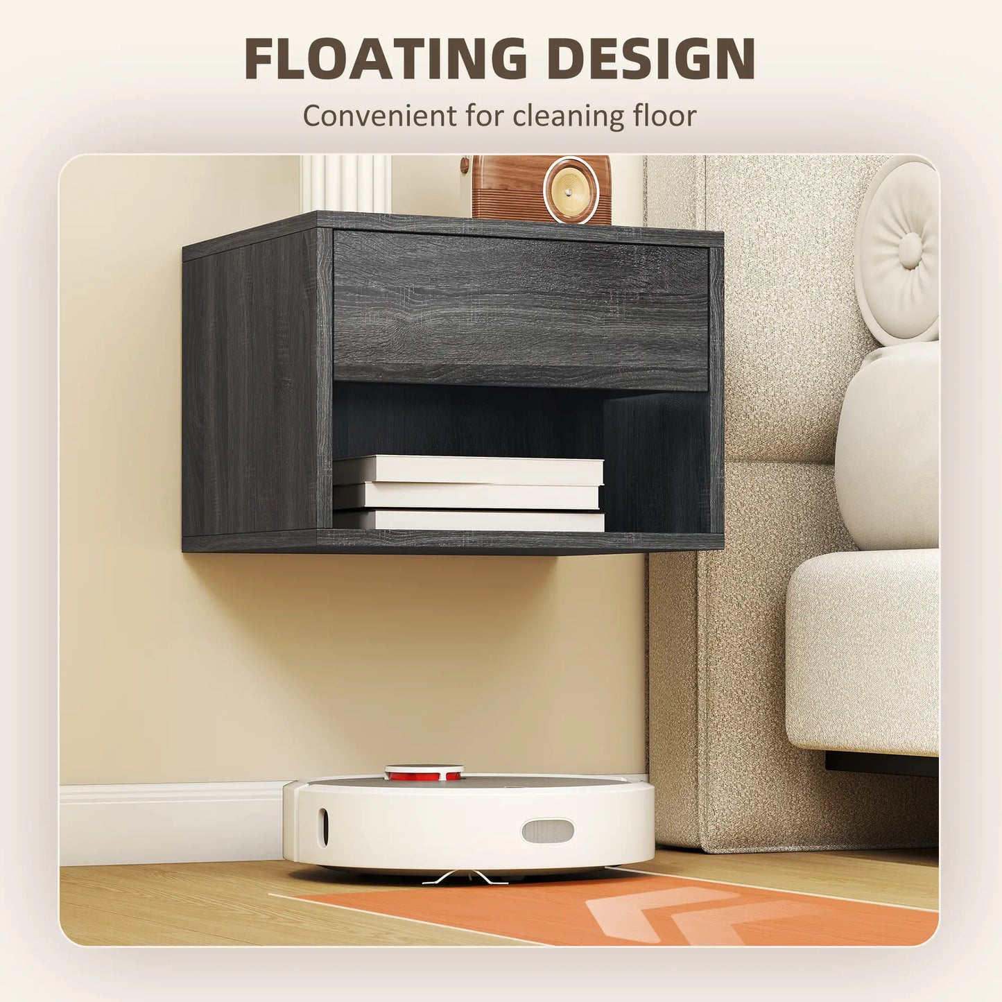 Floating Nightstand Set Of 2, Wall Mounted Bedside Table With Drawer, Grey Bedside Tables at Gallery Canada