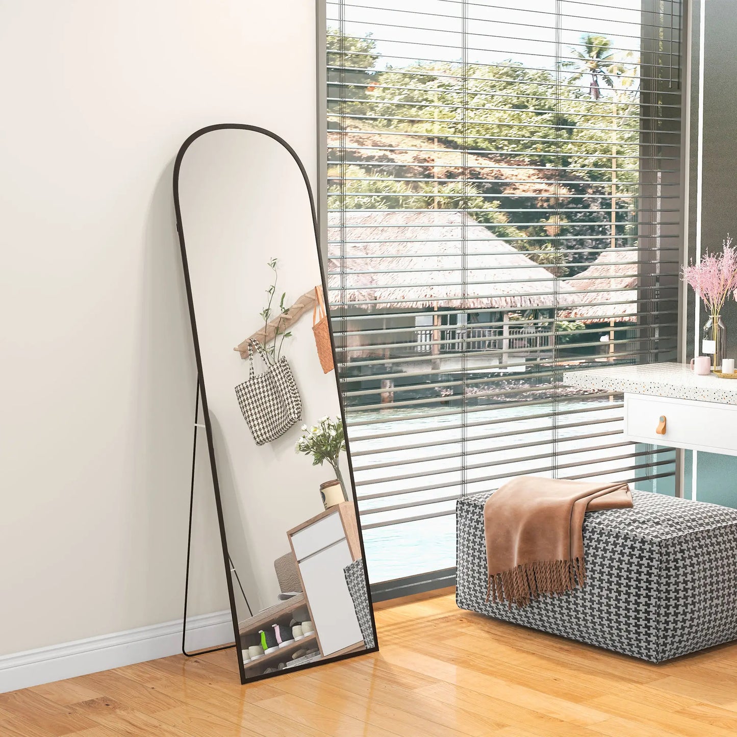 Arched Standing Mirror, 64" x 20", Full Length, Wall Mount, Black Full Length Mirrors at Gallery Canada