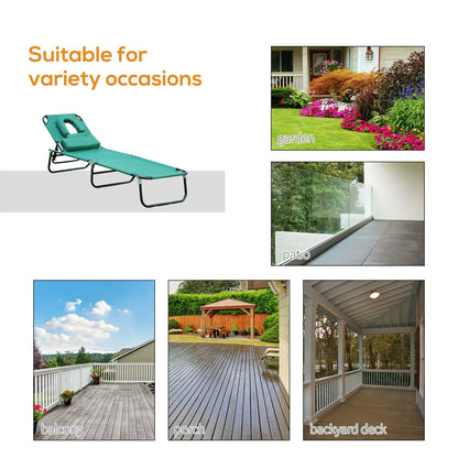 Folding Outdoor Lounge Chair, Portable Reclining Beach Lounger, Detachable Pillow, 3-Position Adjustable, Green Lounger Chairs at Gallery Canada