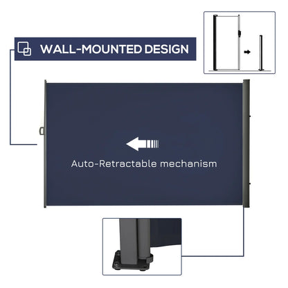 118" x 79" Outdoor Folding Privacy Screen, Retractable Side Awning, UV Wind Resistant, Dark Blue Side Awnings at Gallery Canada
