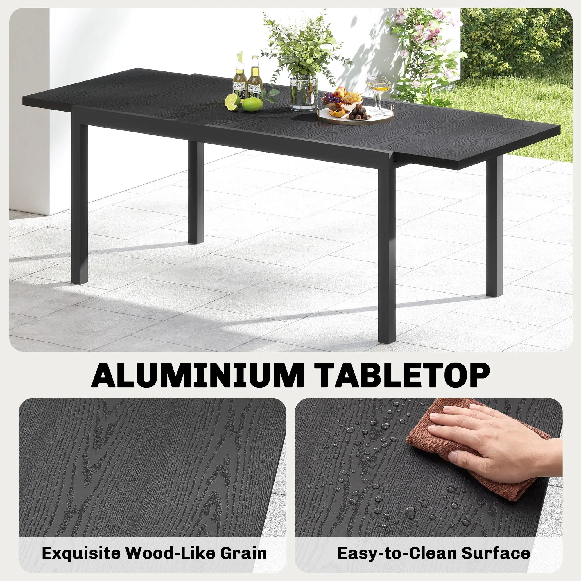 Expandable Aluminum Patio Dining Table, 84.3