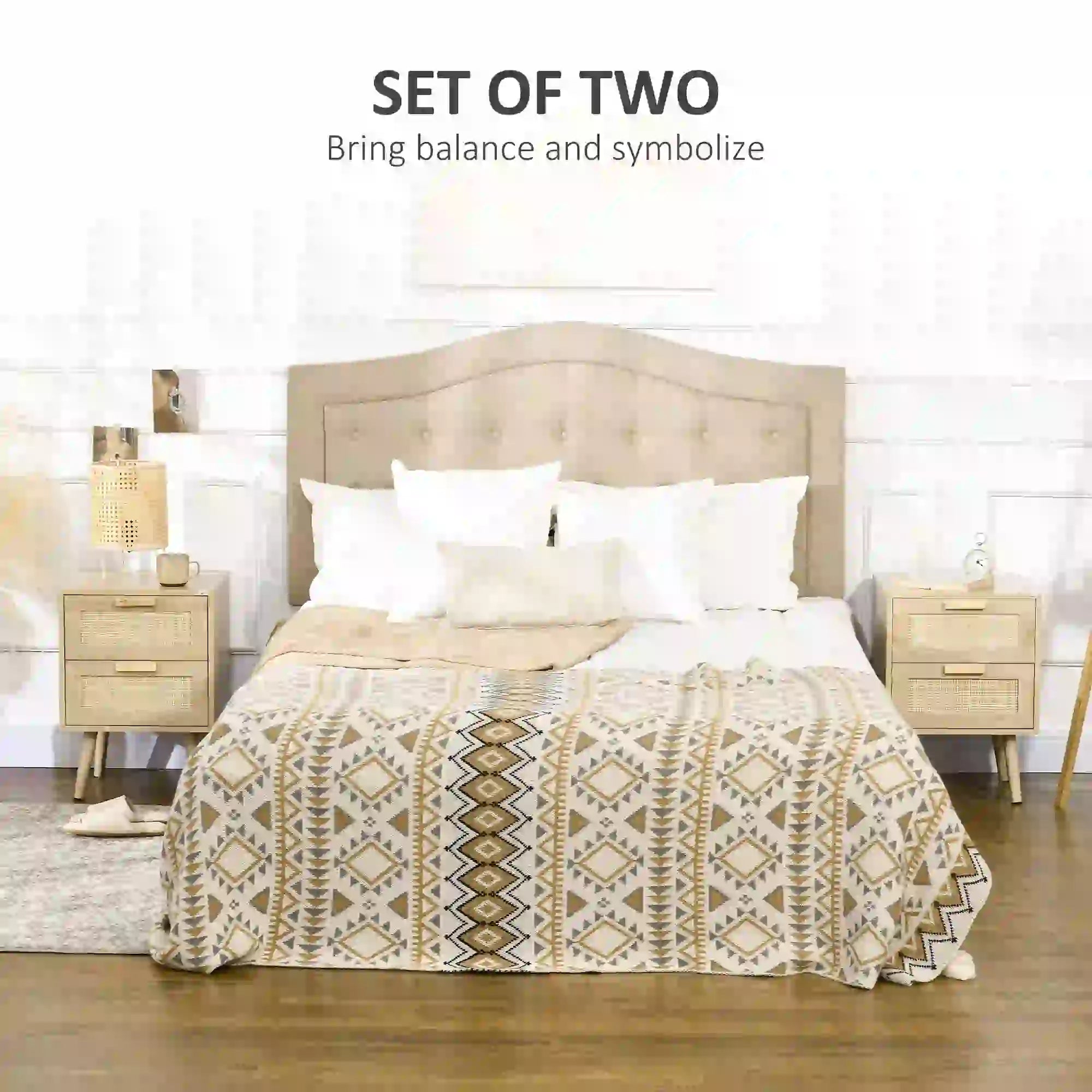 Boho Nightstand Set of 2, Side Table with 2 Drawers, Living Room, Bedroom Bedside Tables at Gallery Canada