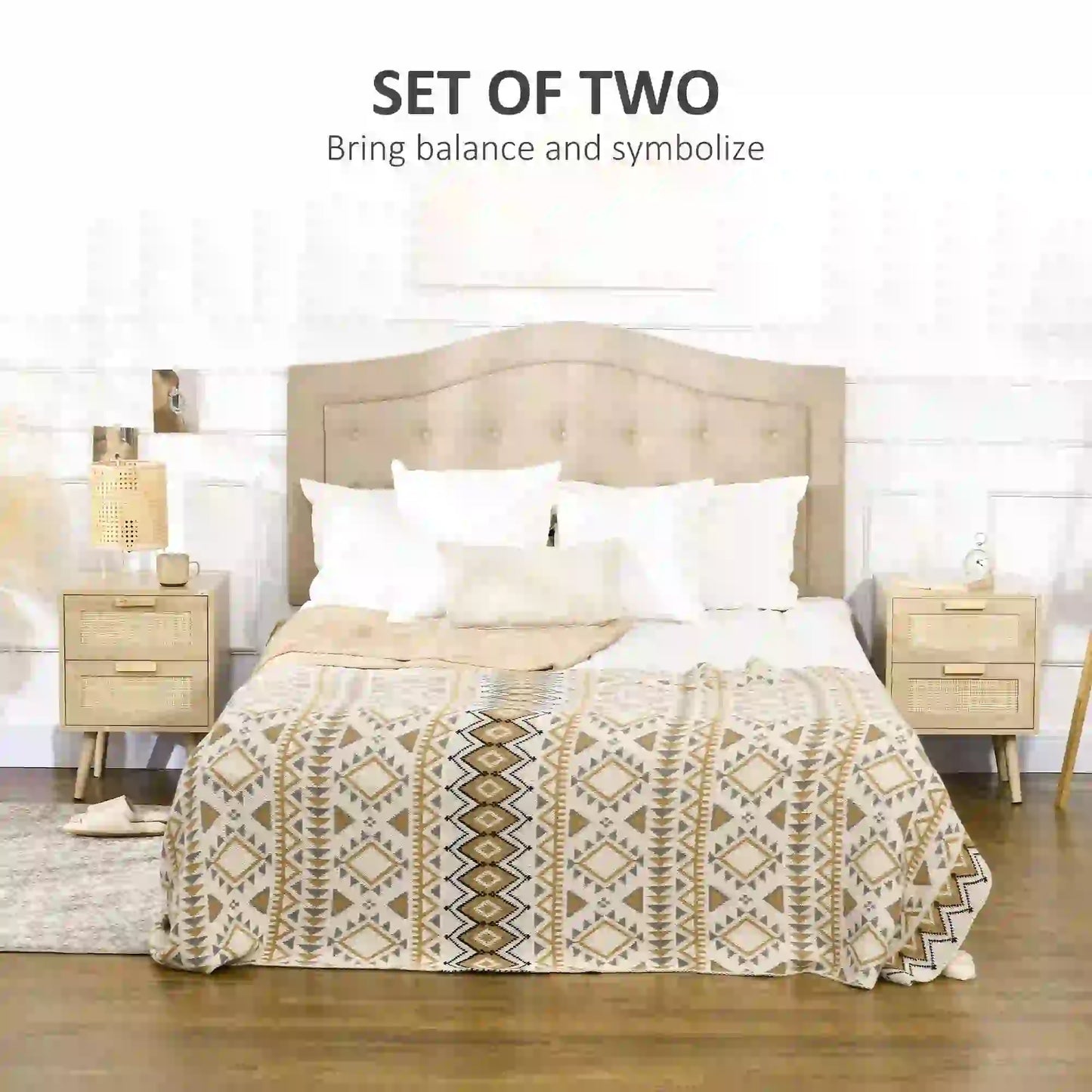 Boho Nightstand Set of 2, Side Table with 2 Drawers, Living Room, Bedroom Bedside Tables at Gallery Canada