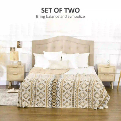Boho Nightstand Set of 2, Side Table with 2 Drawers, Living Room, Bedroom Bedside Tables at Gallery Canada