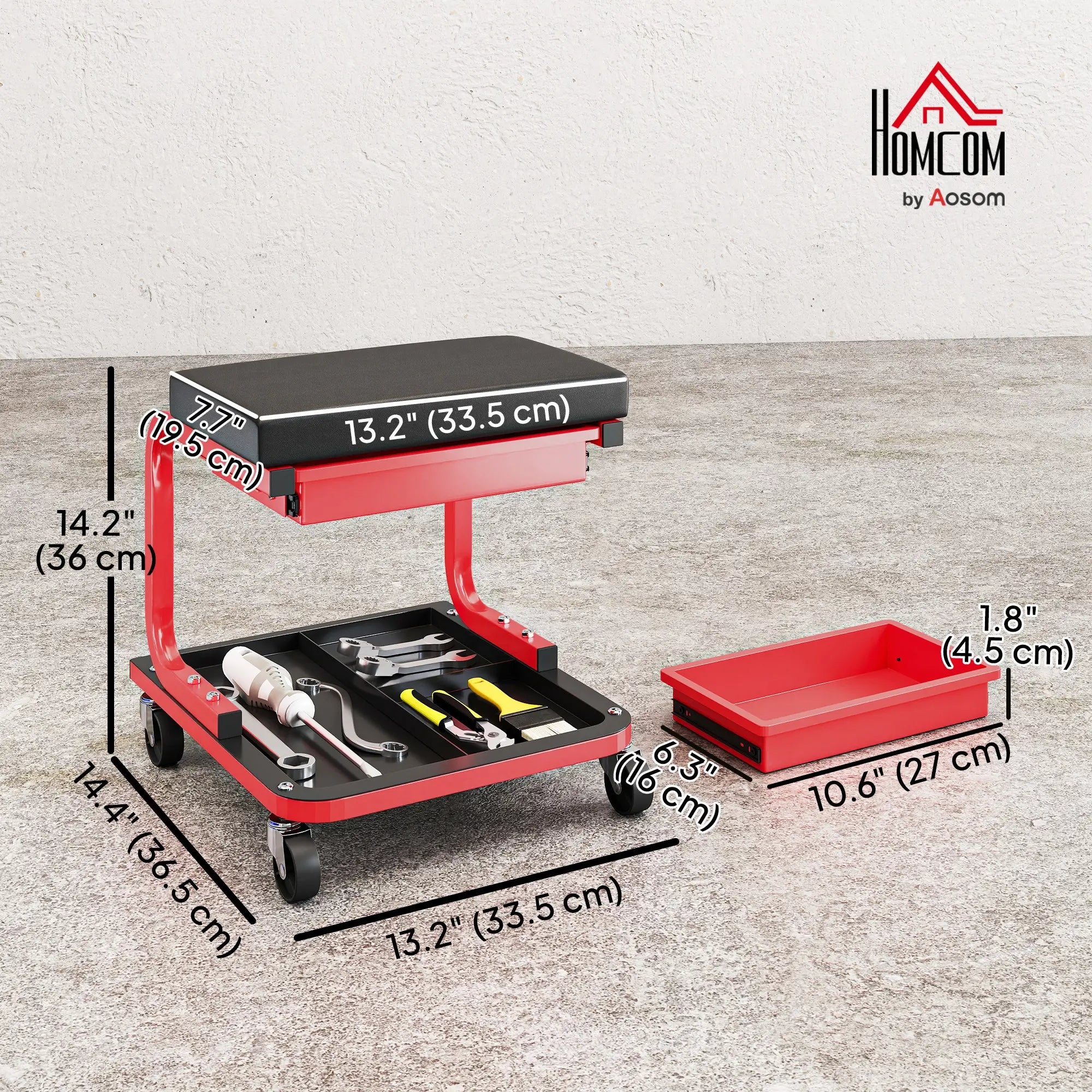 Rolling Garage Stool, 300 LBS Capacity, Tool Trays, Drawer, Black Automotive at Gallery Canada