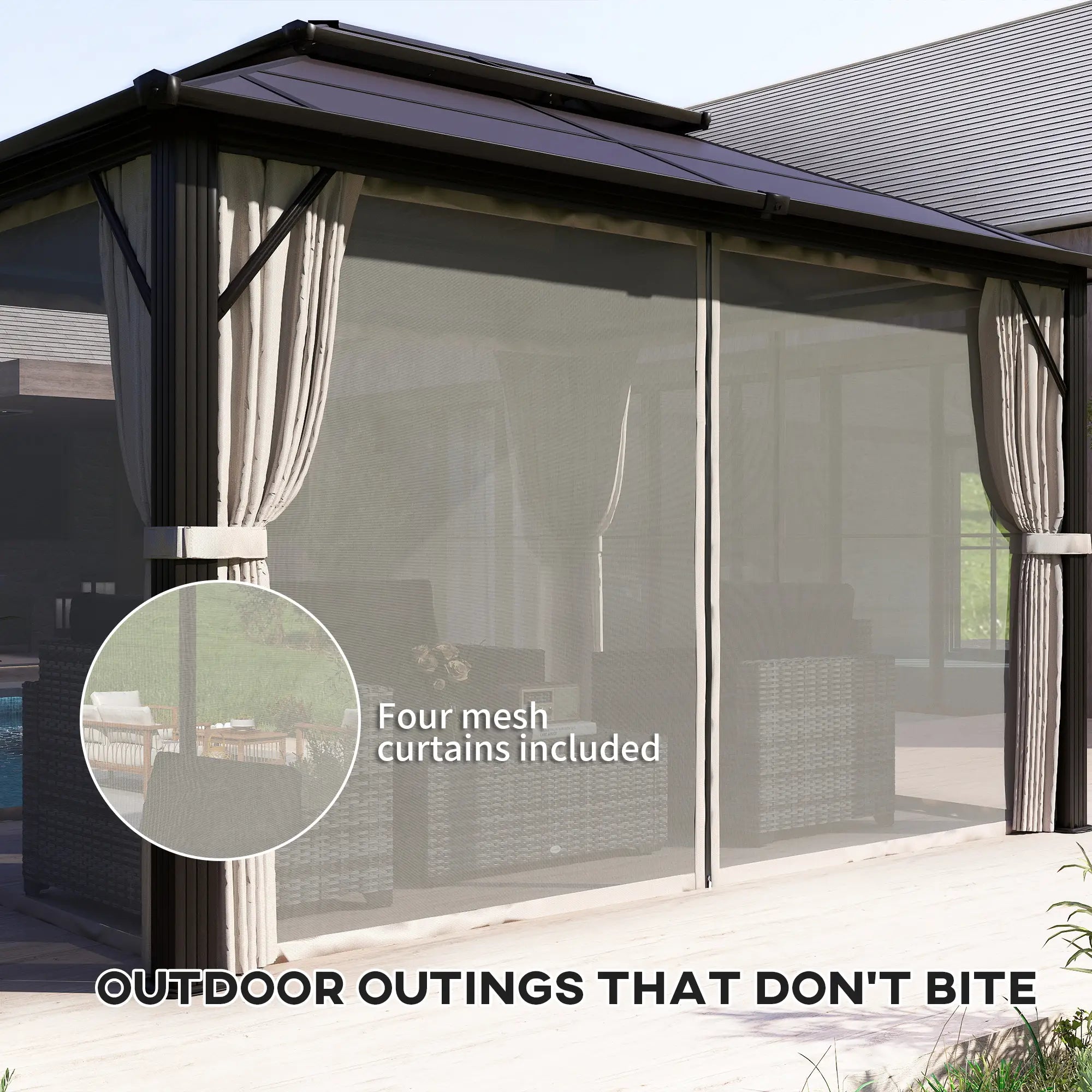 10' x 13' Hardtop Gazebo, UPF30+ Polycarbonate Roof, Aluminum Frame, Beige Gazebos at Gallery Canada