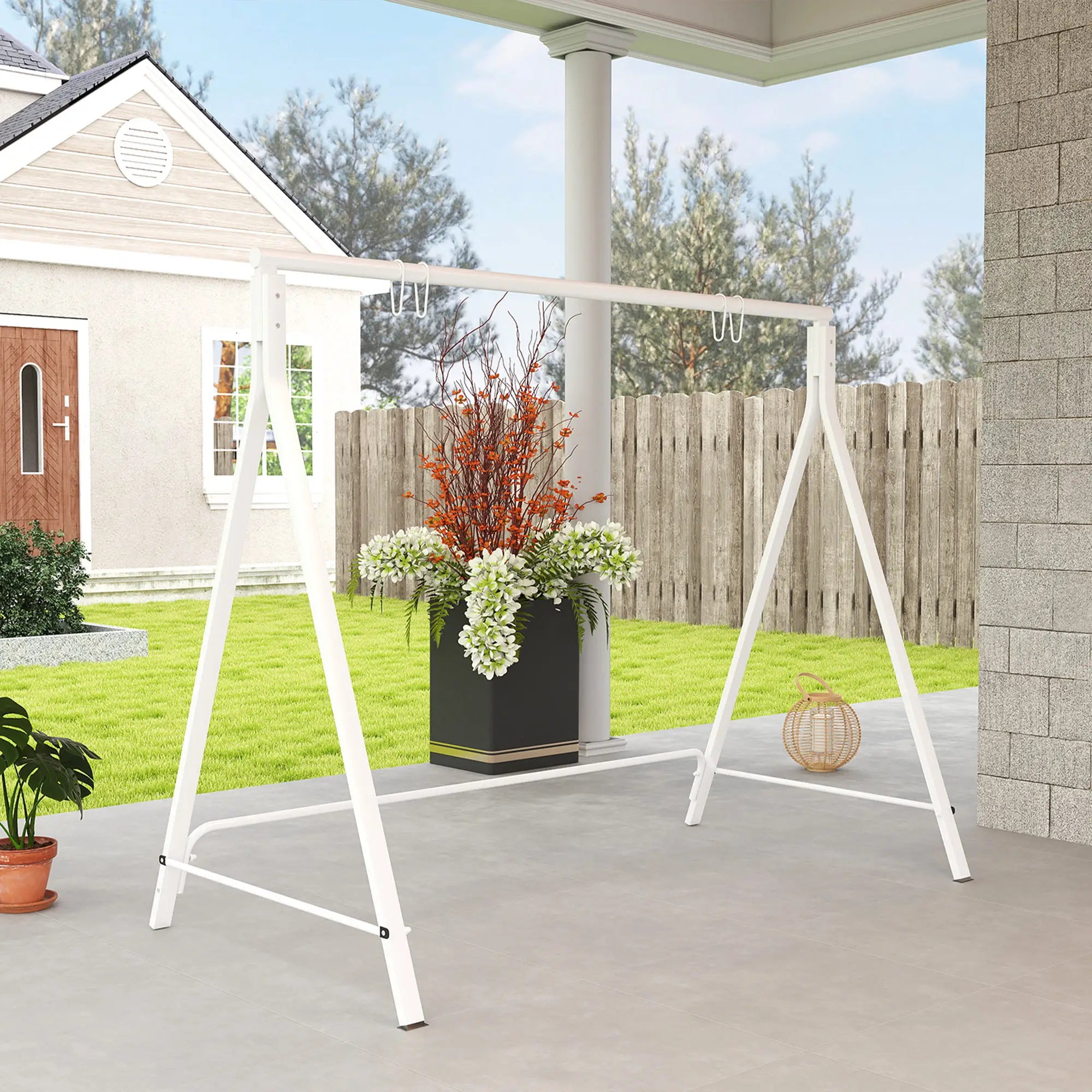 Metal Swing Stand, Hanging Chair Frame, 528 LBS, Backyard, Patio, Lawn, White Hammock Stands at Gallery Canada