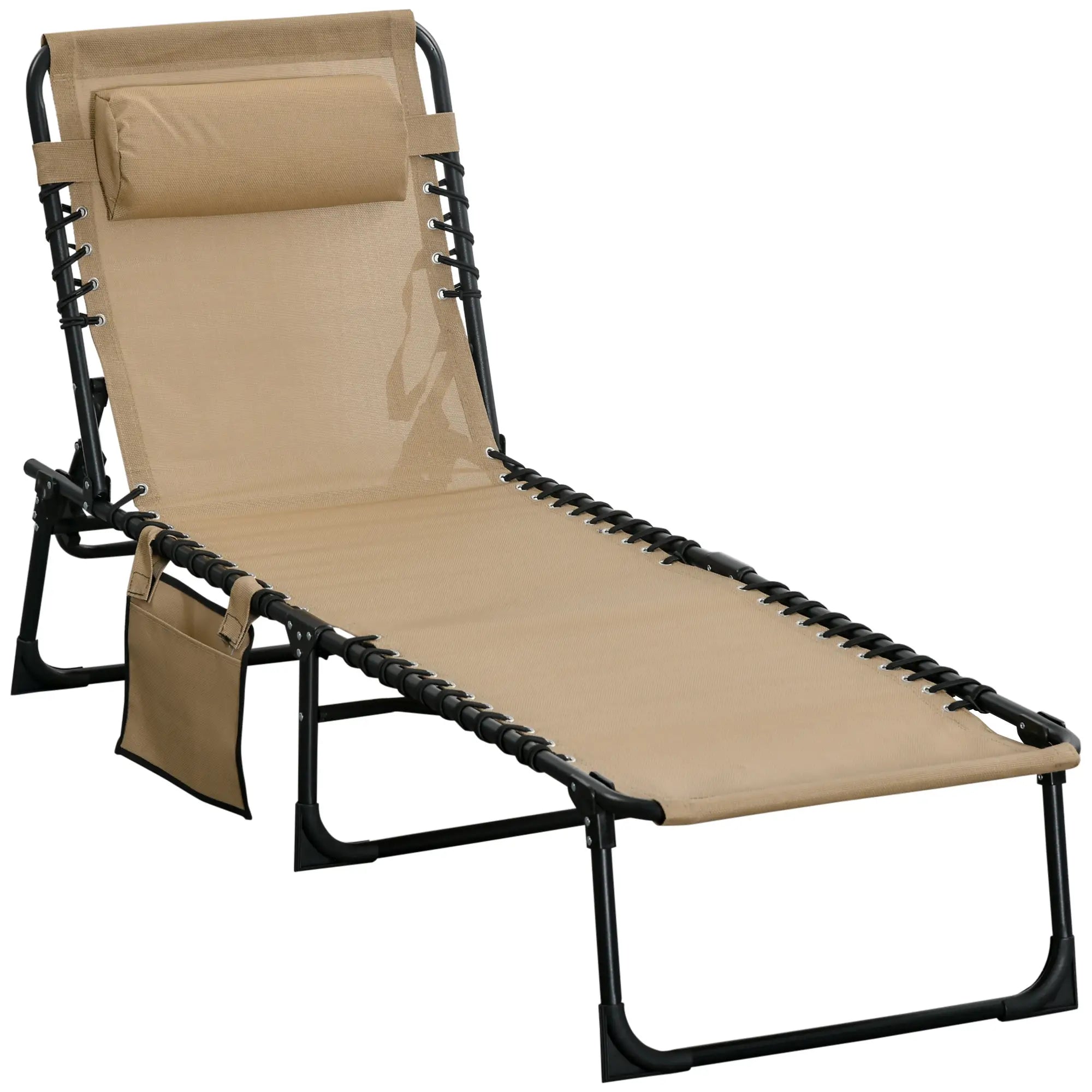 Outdoor Folding Chaise Lounge, Adjustable Backrest, Removable Pillow, Beige Lounger Chairs at Gallery Canada