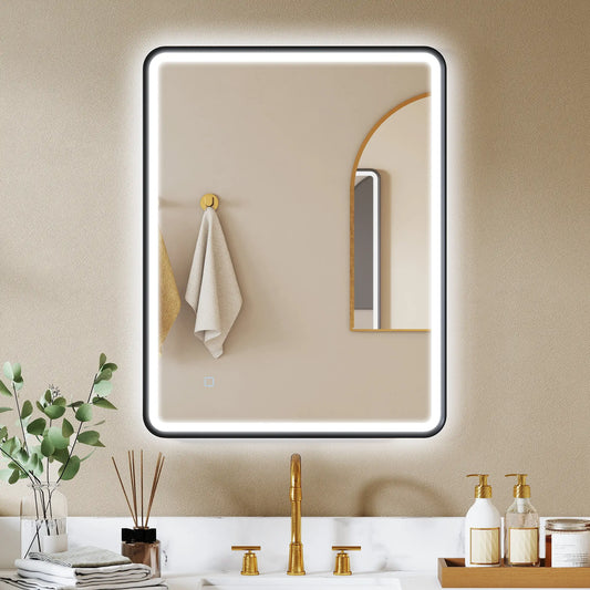 36" x 28" Bath Mirror, LED Lights, Wall Mounted, 3 Colors, Dimmable, Black
